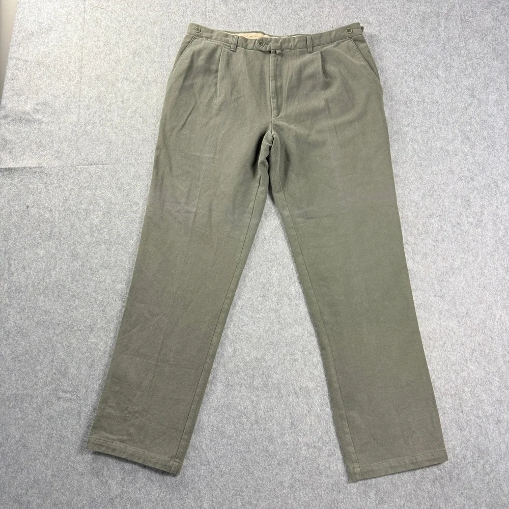 Aquascutum AquaSport Mens 38x33 Olive Green Cotton Pleated Pants Made Italy